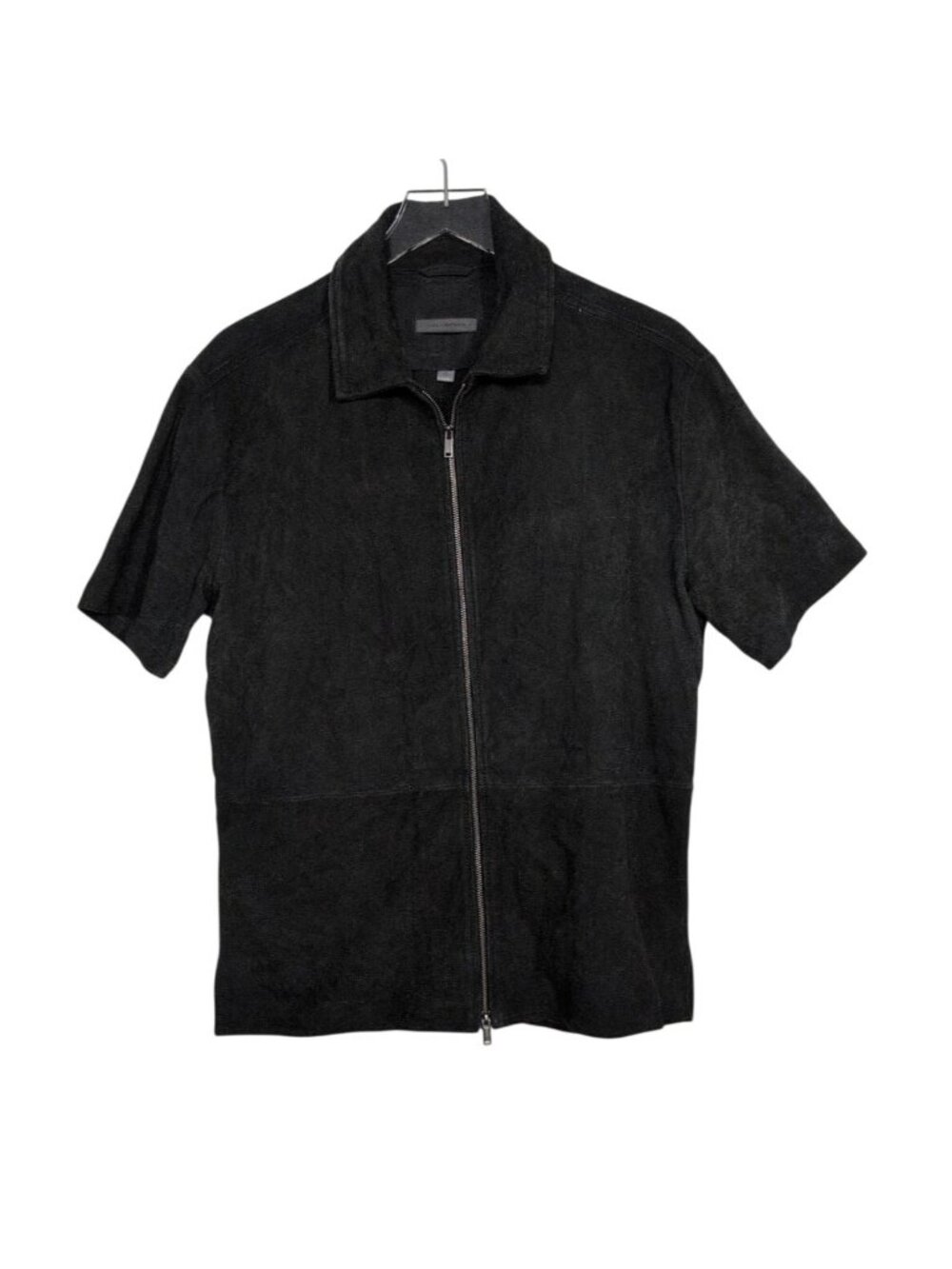John Varvatos 46 Goatskin Leather Wade Shirt Mens Size XL Black Perforated Zip